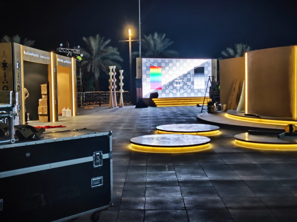 Immersive exhibition installation during on-site preparation