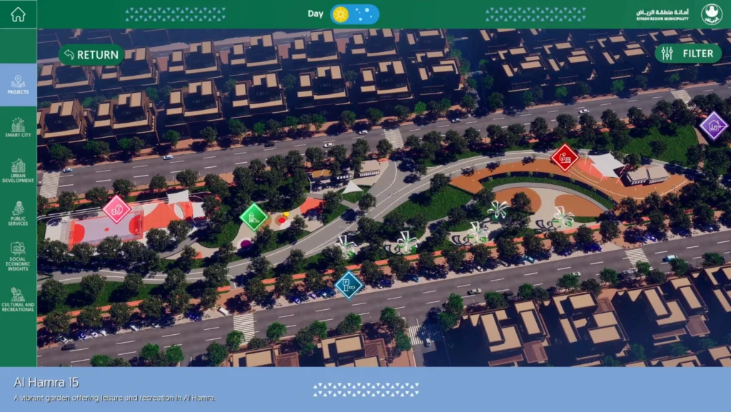 Riyadh Digital Twin showcasig how digital twin is used in urban planning or real estate planning.