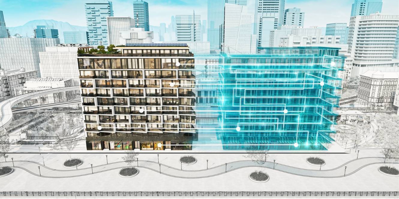 Concept of BIM for digital twin in real estate.
